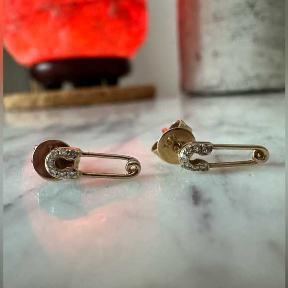14k safety pin earrings